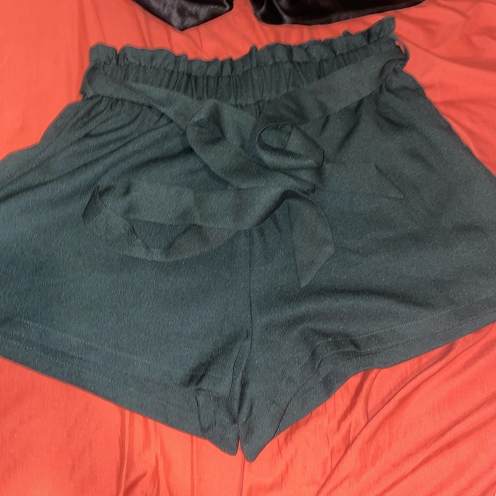 Dark Green Cinch Waist Shorts